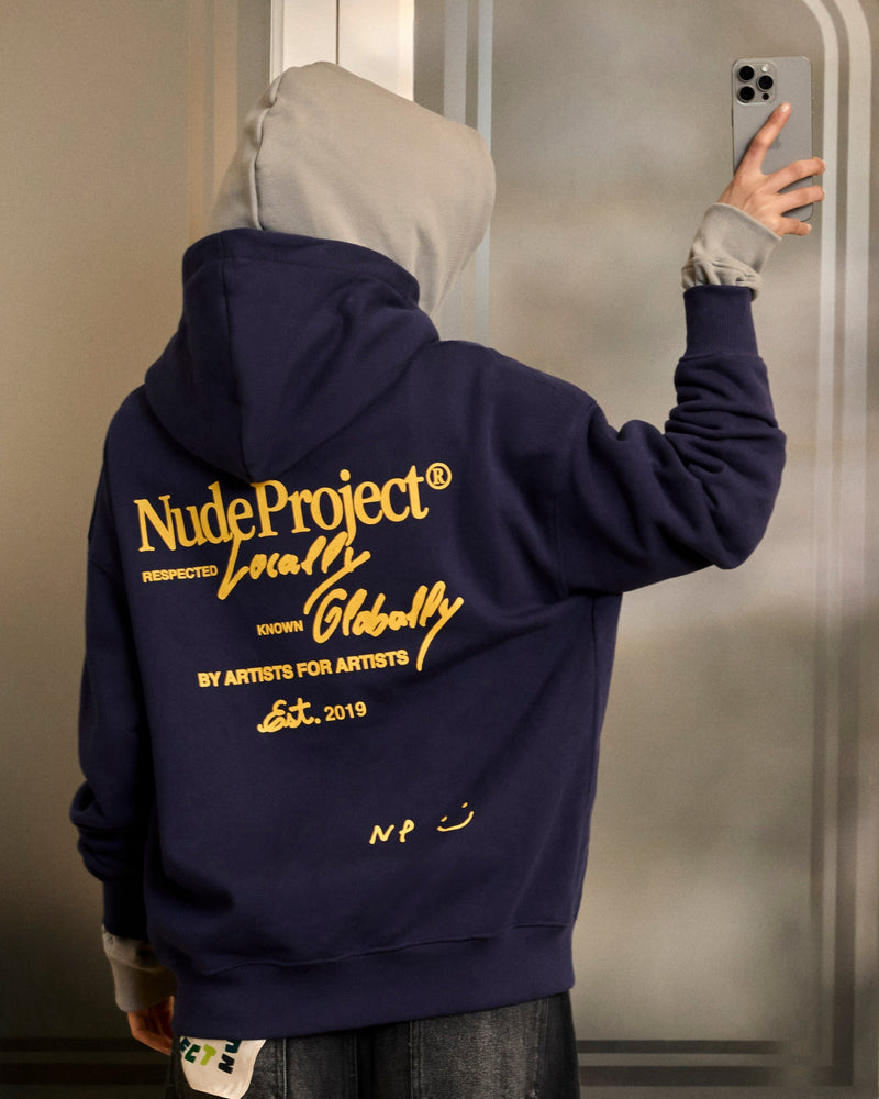 GLOBAL SOON ZIP-UP HOODIE NAVY