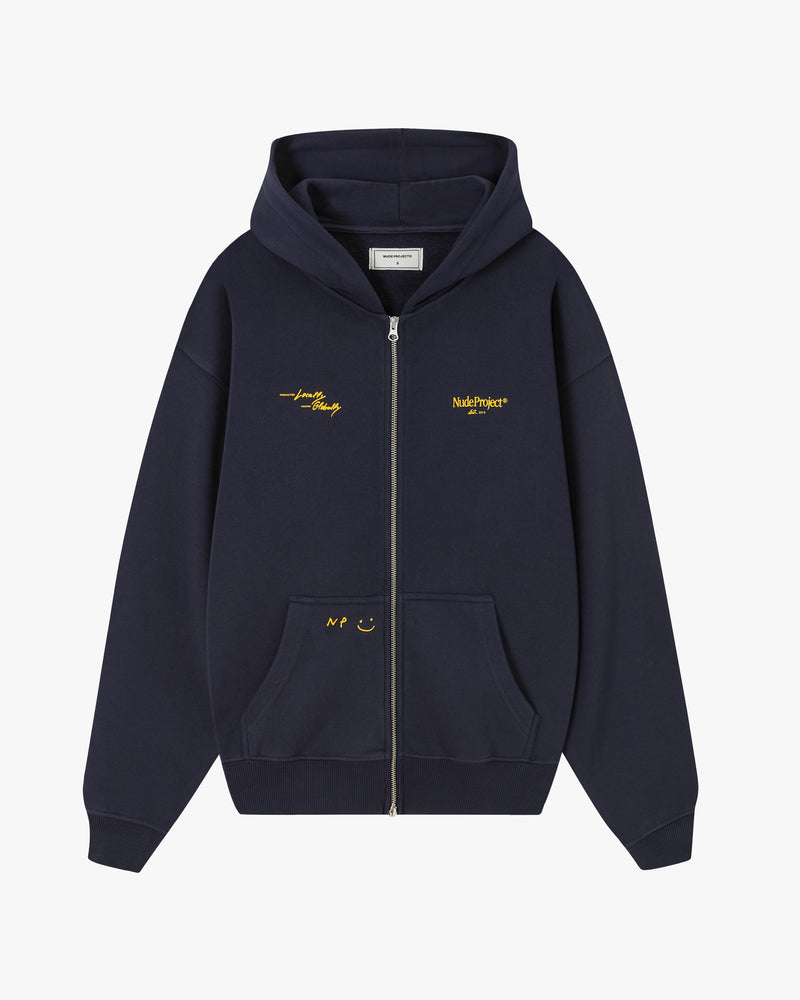 GLOBAL SOON ZIP-UP HOODIE NAVY