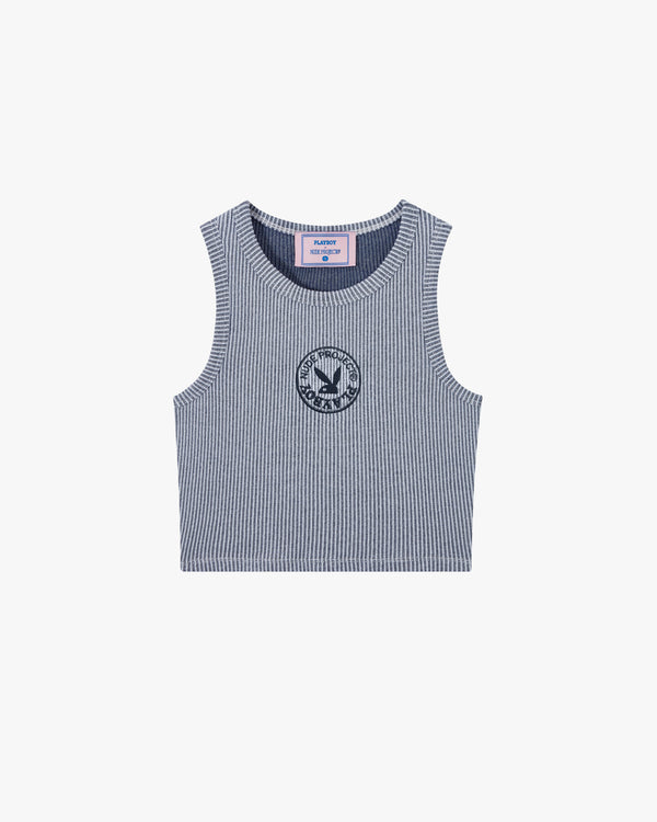 PLAYBOY CONTRAST RIBBED TANK TOP BLUE
