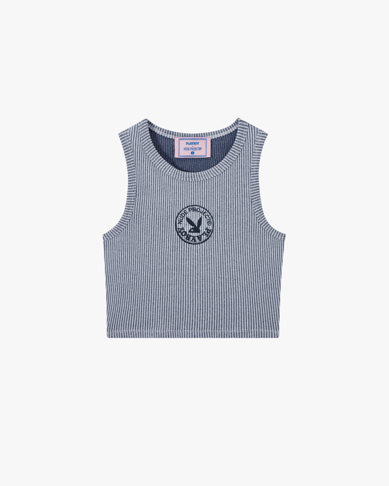 PLAYBOY CONTRAST RIBBED TANK TOP BLUE